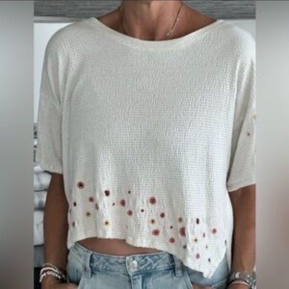 Anthropologie Postmark Sz XS Catina Linen Blend Embroidered Top Boho Beachy Casu - Picture 3 of 7